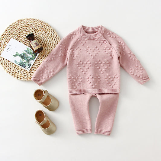 Conjunto de suéter y pantalones de color liso de punto Love para niños
Children's Knitted Love Solid Color Sweater And Pants Set